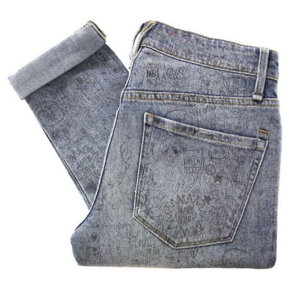 Marc by Marc Jacobs MBMJ Printed‎ Jeanius Rolled Slim Jeans Grunge Indie Sleaze